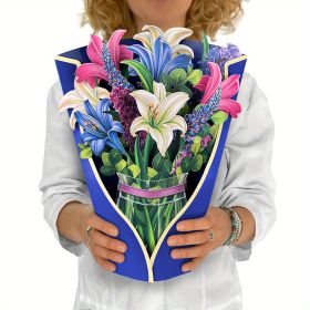 1pc; Pop Up Cards 11.4inch; Life Sized Forever Flower Bouquet 3D Popup Paper Flower Easter Mother's Day Greeting Cards With Note Card And Envelope (style: B)